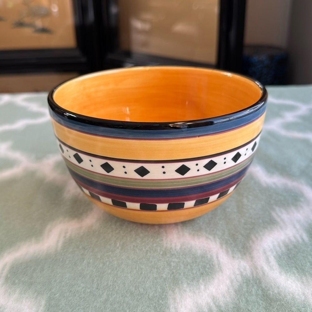 Tabletops Gallery Argentina 6” bowl hand painted handcrafted - Yellow and Blue